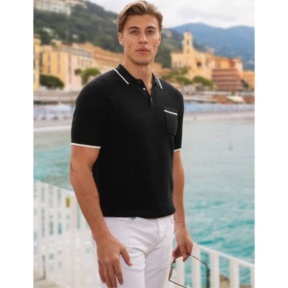 NWT Collars and Co Riviera Waffle Knit Polo Black White Size‎ XXL